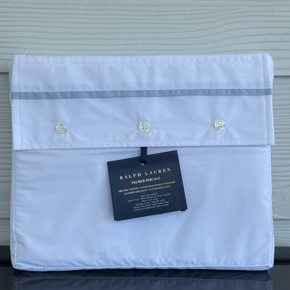Ralph Lauren Palmer Percale King Flat Sheet White Organic Cotton 464TC NWT